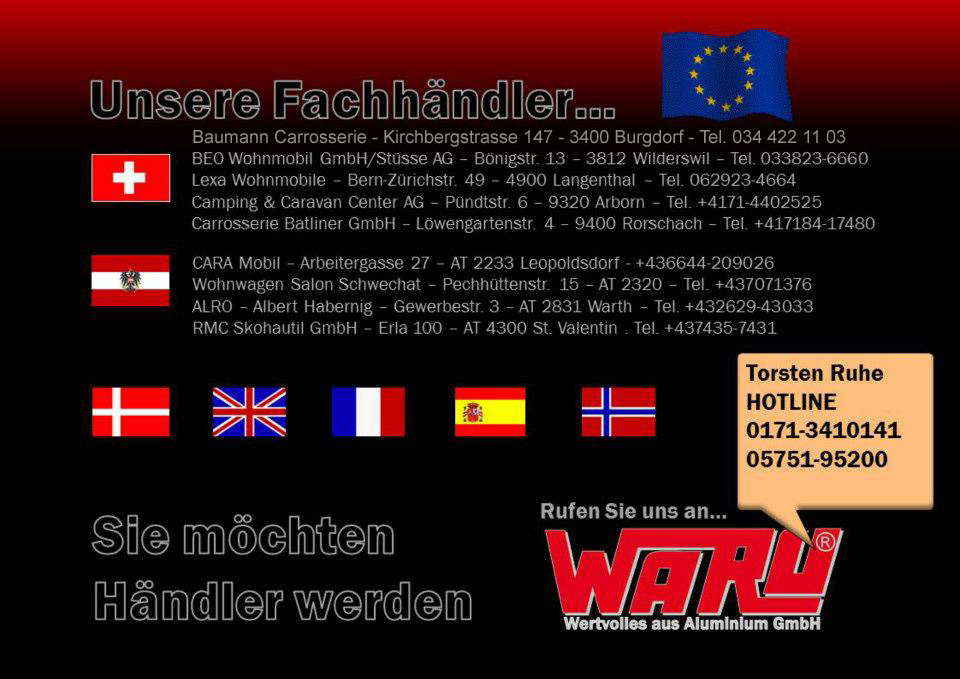 Fachhndler in der Schweiz - hier werden fachgerechte Reparaturen an Hagelschden mit dem WARU Multiprotect durchgefhrt. Weitere Hndler in der Schweiz, Italien, Holland. Rufen Sie uns an. Hotline Torsten Ruhe 01713410141